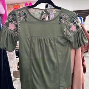 Alya Olive Green Floral Embroidered Blouse